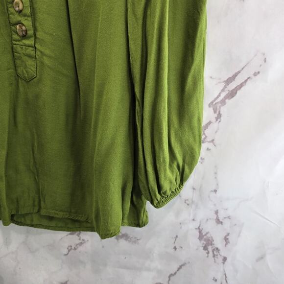 Anthropologie Shirt Womens Small Green Henley Blouse Popover Maeve Kalas Balloon - Picture 4 of 10